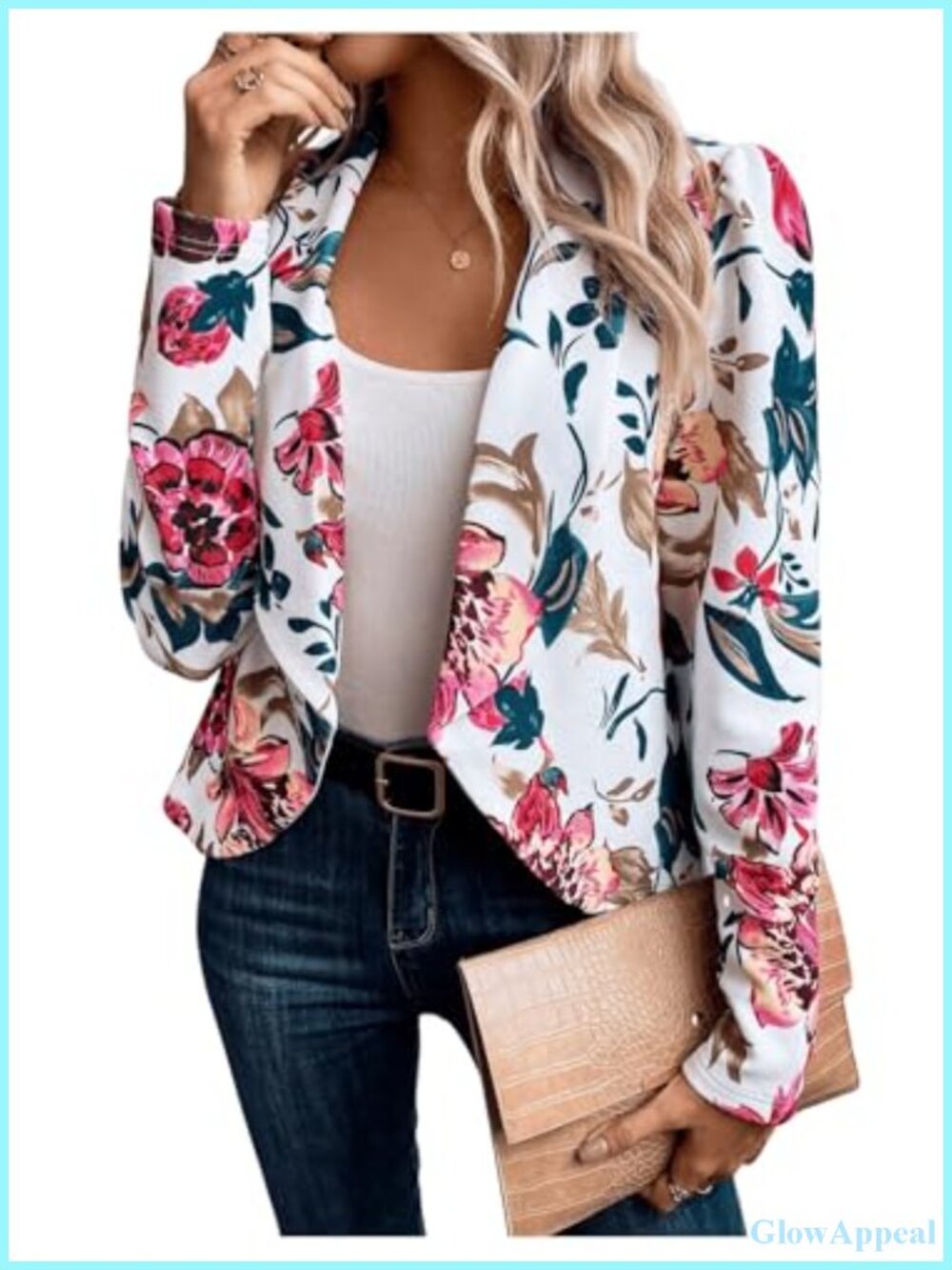 SweatyRocks Floral Print Blazer Long Sleeve Open Front Shawl Collar Polyester